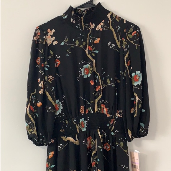 NWT Nanette Lepore Smock Neck Floral Midi Dress - Picture 5 of 7